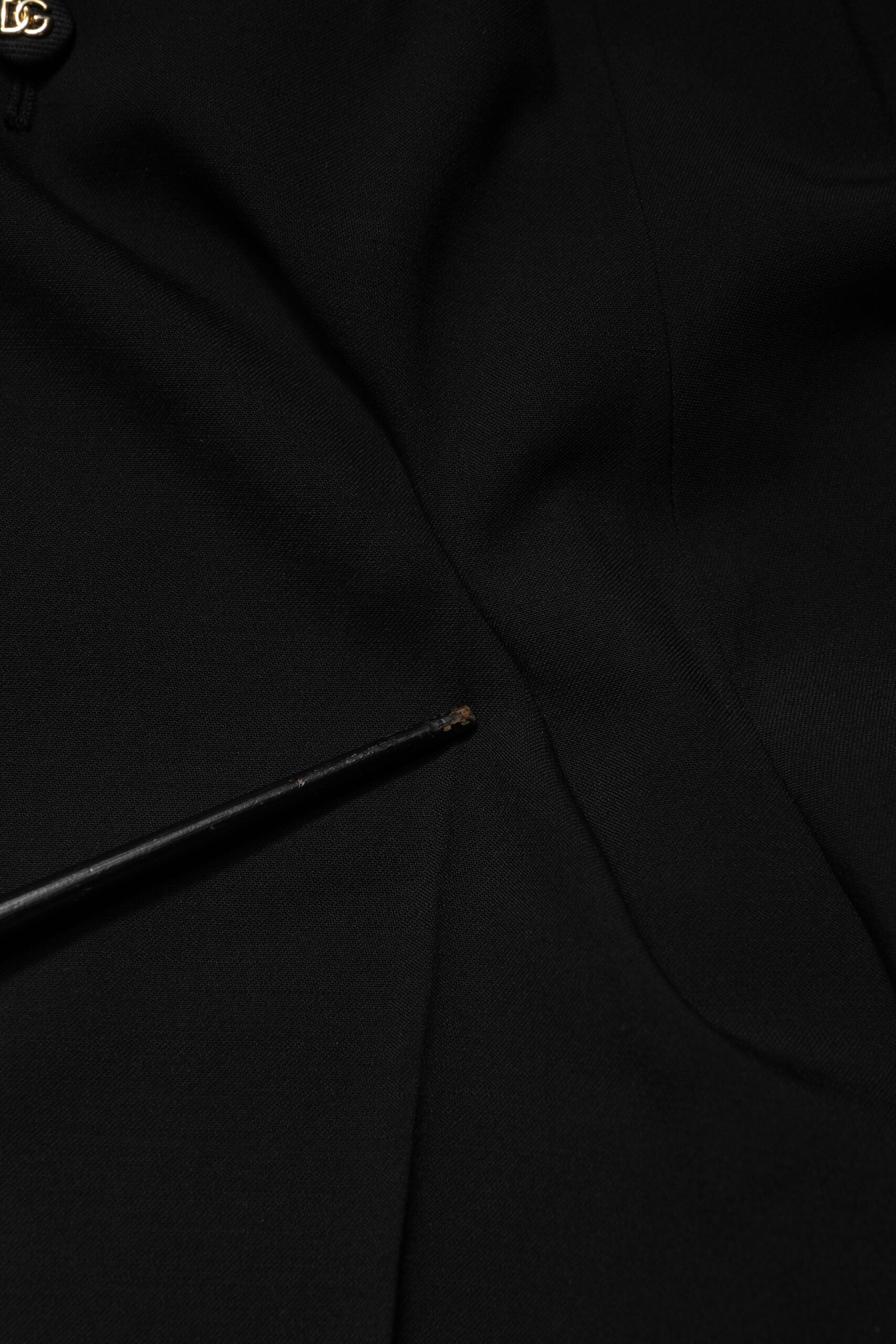 Black Wool Blend Straight High Waist Pants