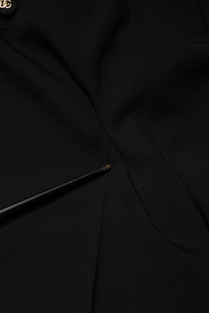 Black Wool Blend Straight High Waist Pants