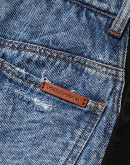 Blue Black Cotton Denim Sheer Midi Skirt