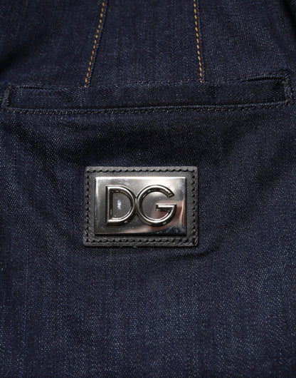 Dark Blue Cotton A-line Denim Midi Skirt