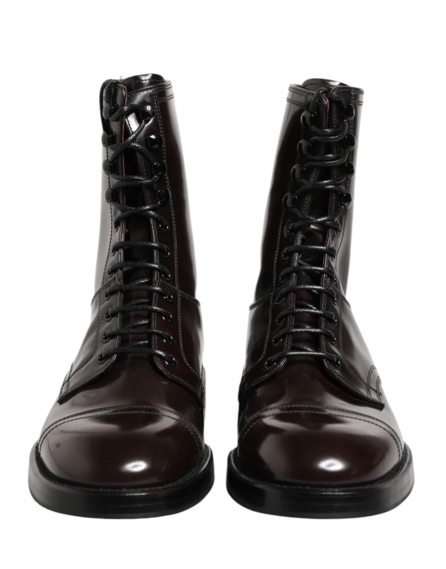 Black Leather Lace Up Mid Calf Boots Shoes
