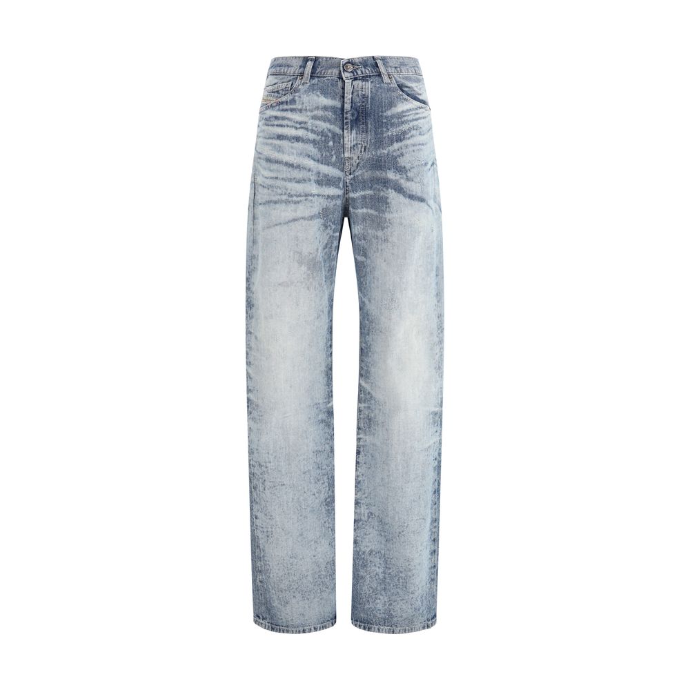 Blue Cotton Straight-Leg Jeans