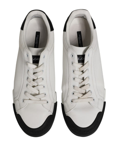 Black White Leather Low Top Sneakers Shoes