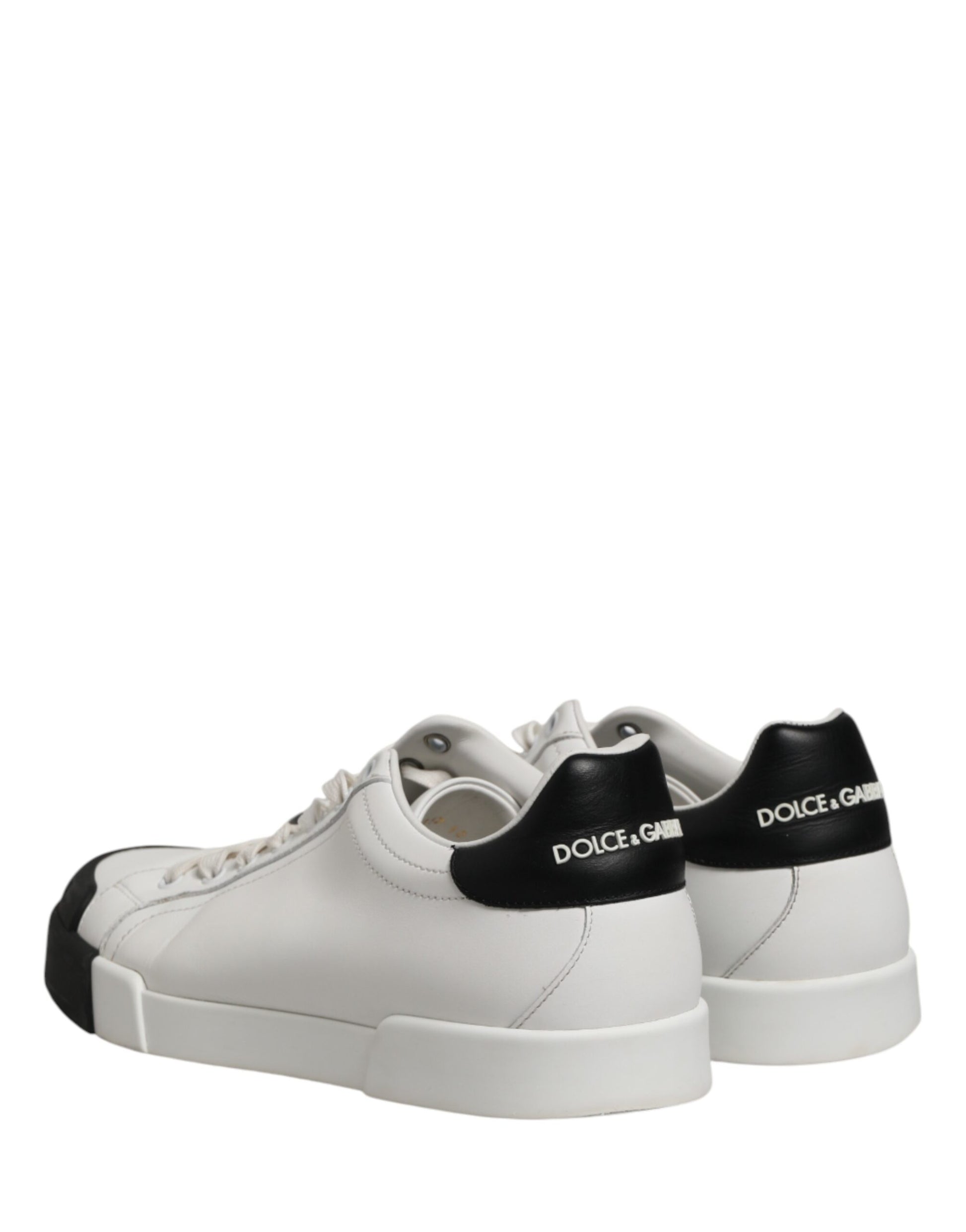 Black White Leather Low Top Sneakers Shoes