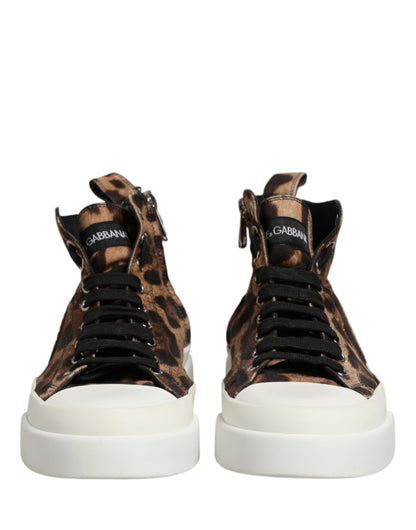 Brown Leopard Cotton High Top Sneakers  Shoes