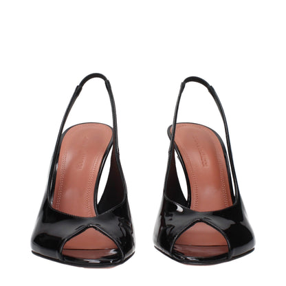 Black Leather Stiletto Heel Sandals