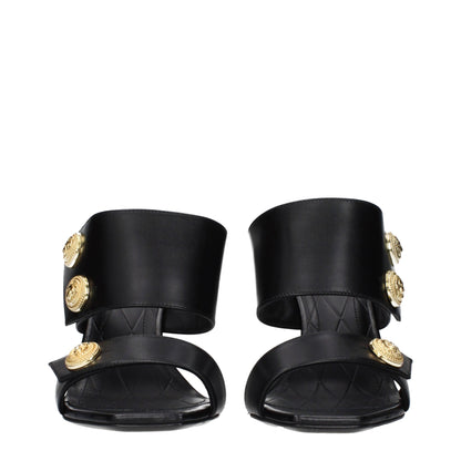 Black Leather Stiletto Heel Sandals