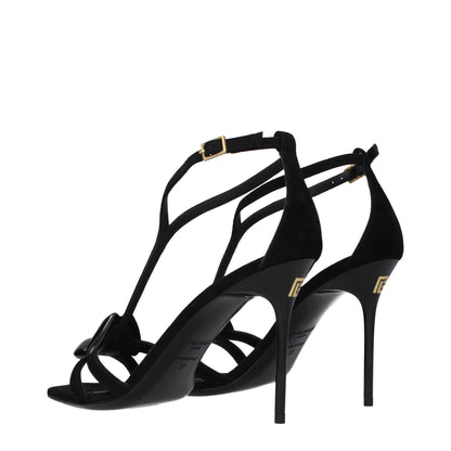 Black Leather Stiletto Heel Sandals