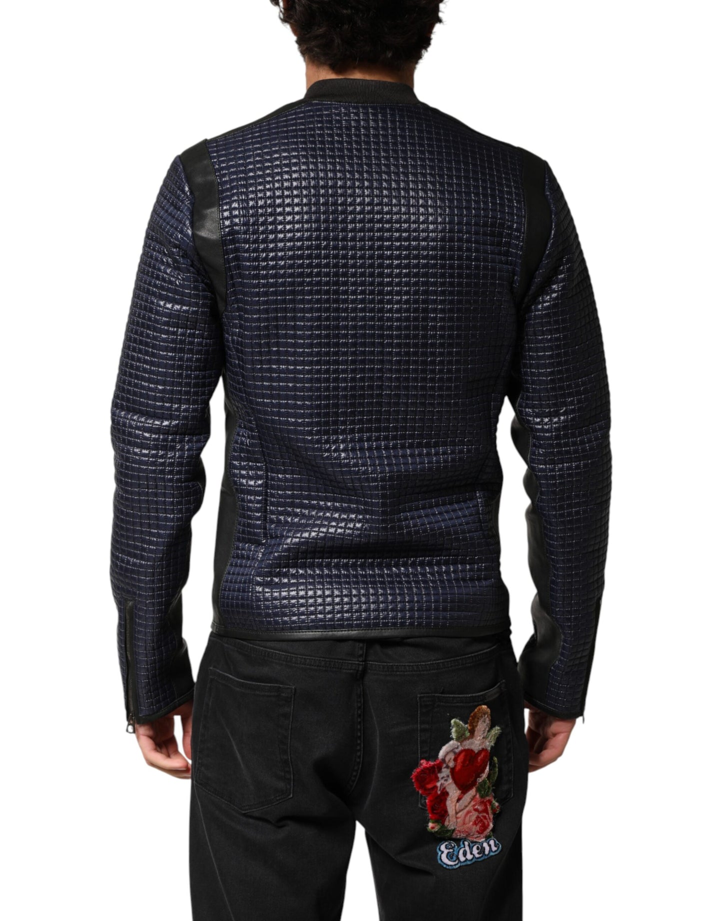 Blue Nylon Full Zip Bomber Men Jacket