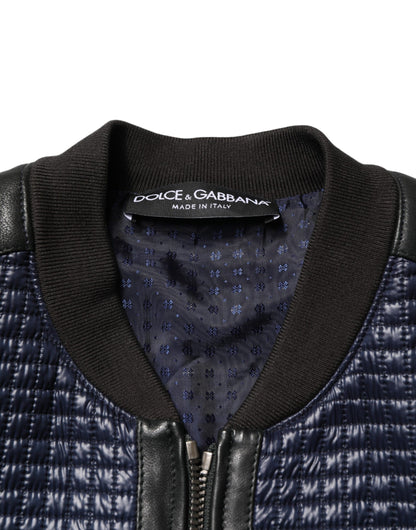 Blue Nylon Full Zip Bomber Men Jacket