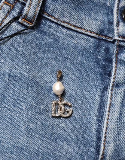 Blue Embellished Cotton Skinny Denim Jeans