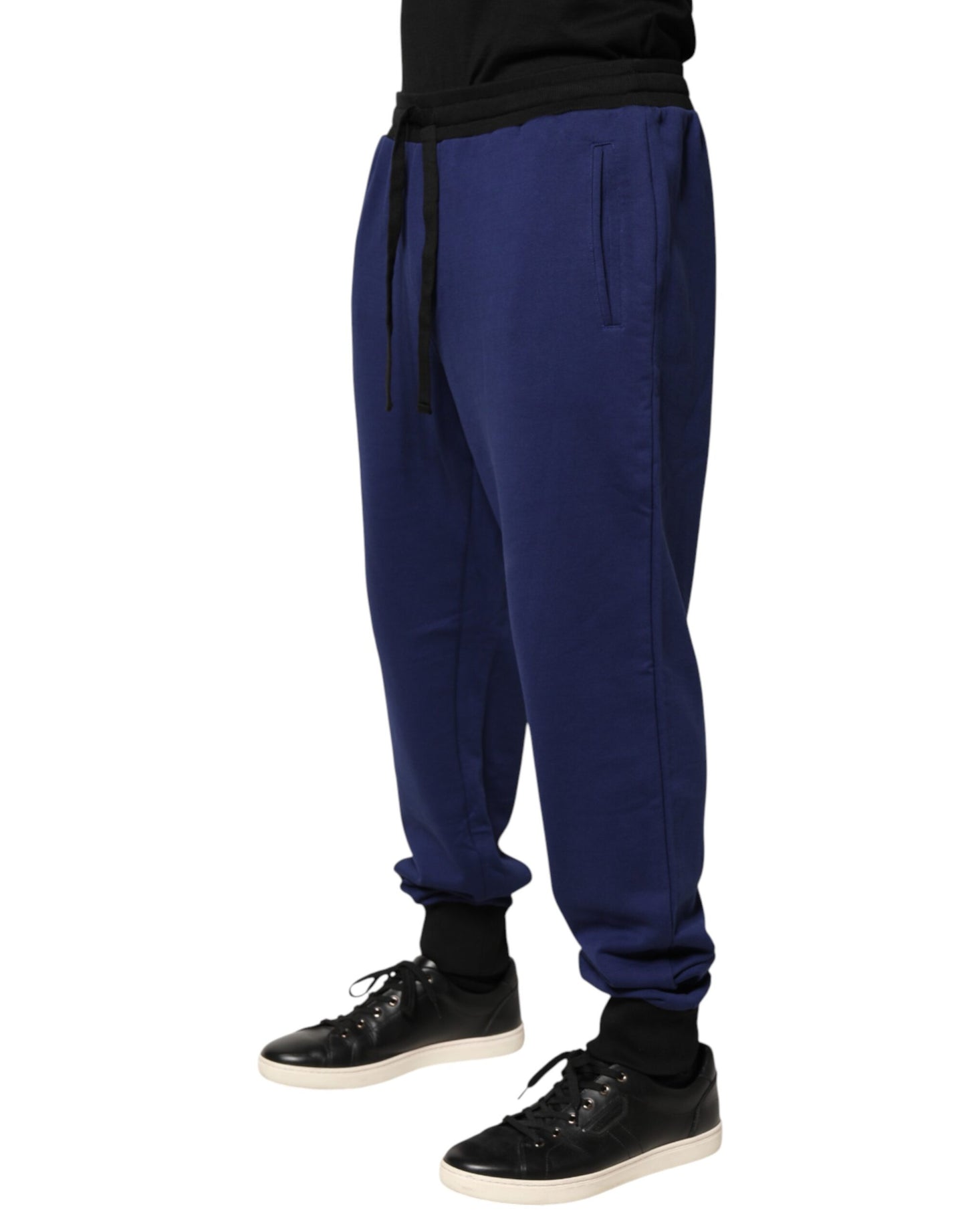 Blue Cotton Mid Waist Jogger Trousers Pants
