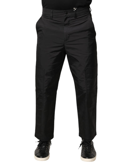 Black Mid Waist Men Tapered Dress Trouser Pants