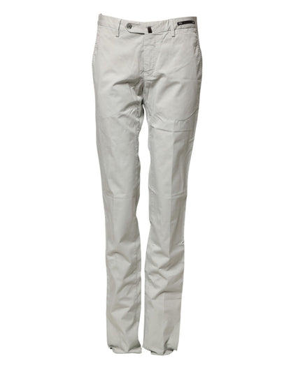 Light Gray Mid Waist Men Straight Chino Trouser Pants