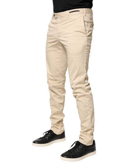 Beige Mid Waist Men Skinny Fit Chino Trouser Pants