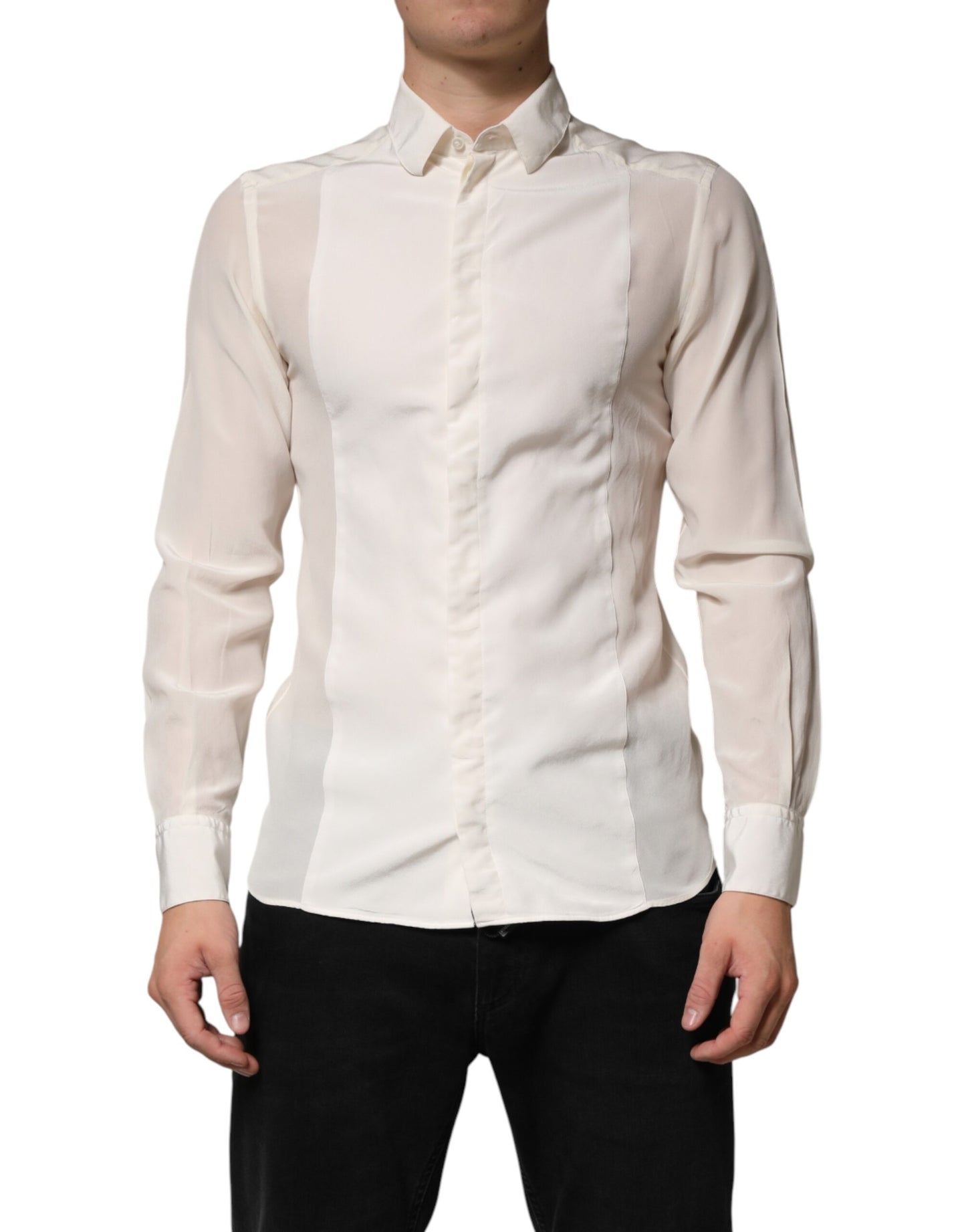 Off White Silk Men GOLD Dress Formal Shirt