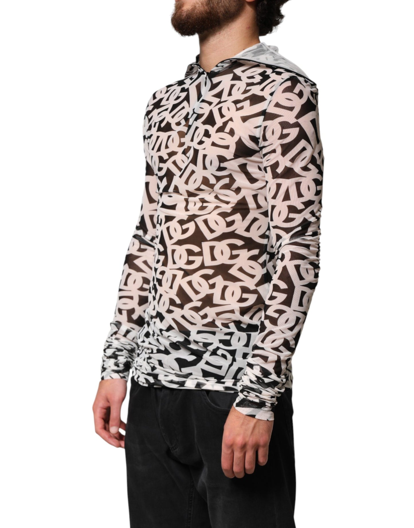 White DG Logo Long Sleeves Turtleneck Top