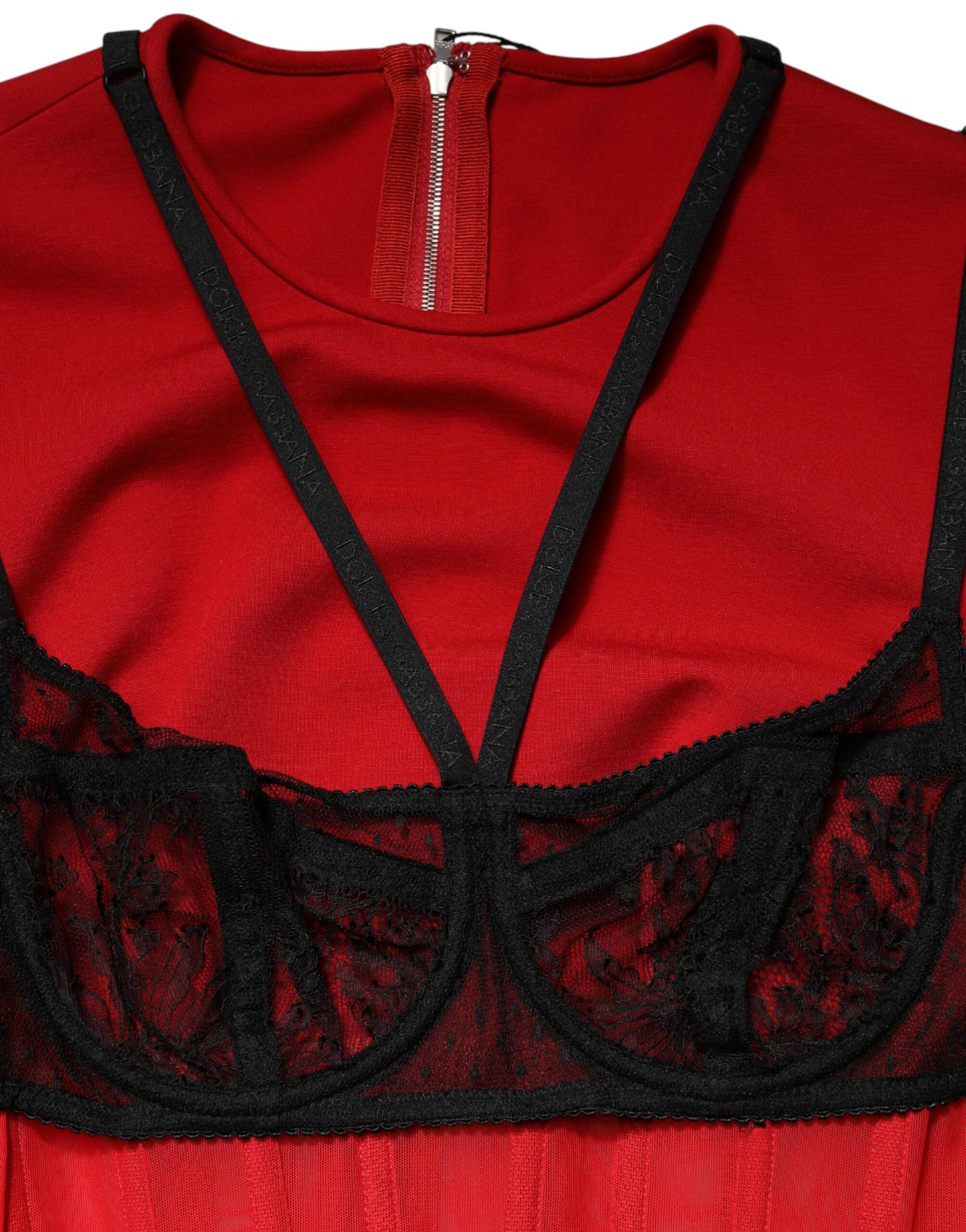Red Black Nylon Bralette-Style Cropped Top