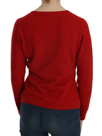 Cashmere Red Round Neck Pullover Top Sweater