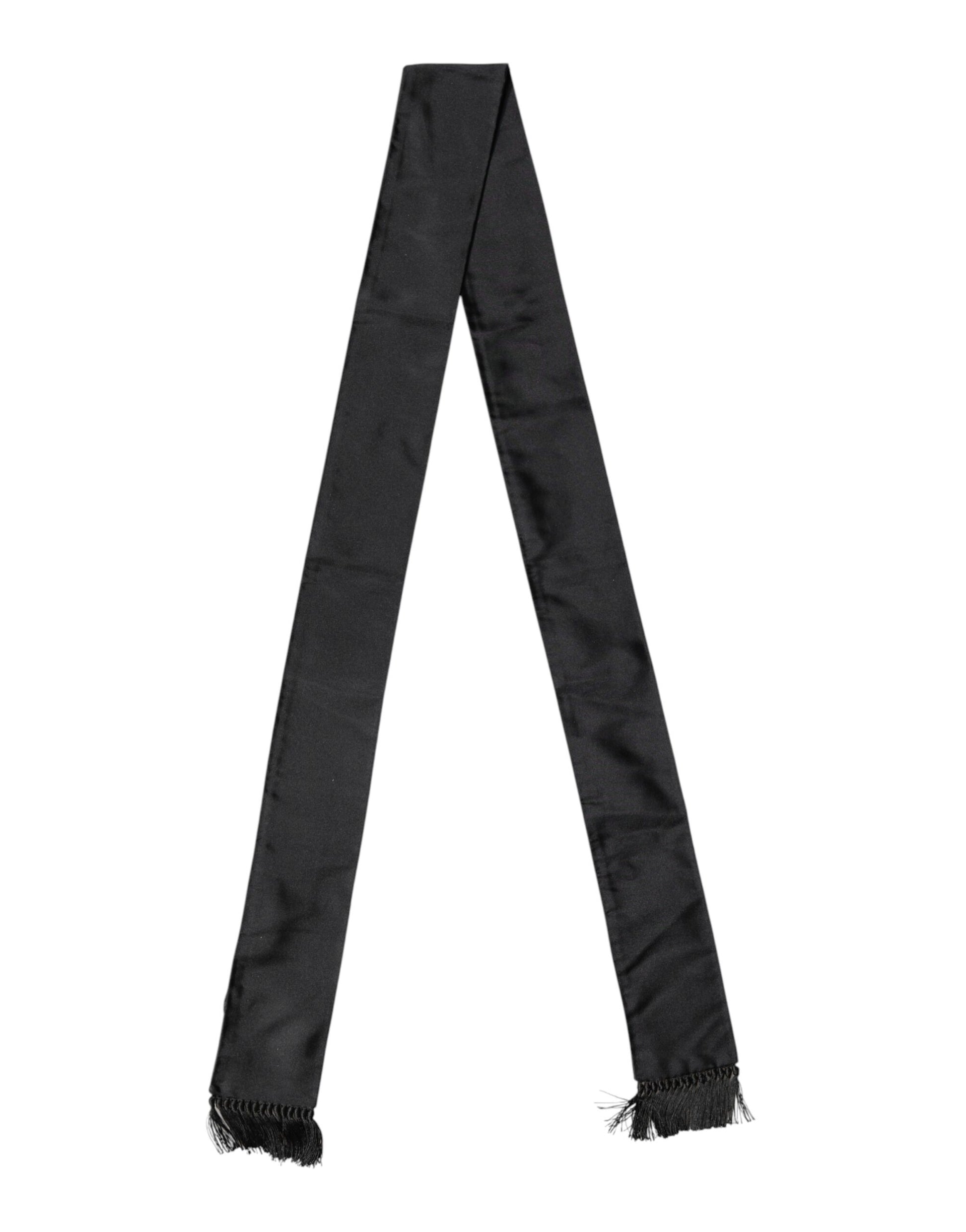 Black Silk Fringes Neck Wrap Foulard Scarf