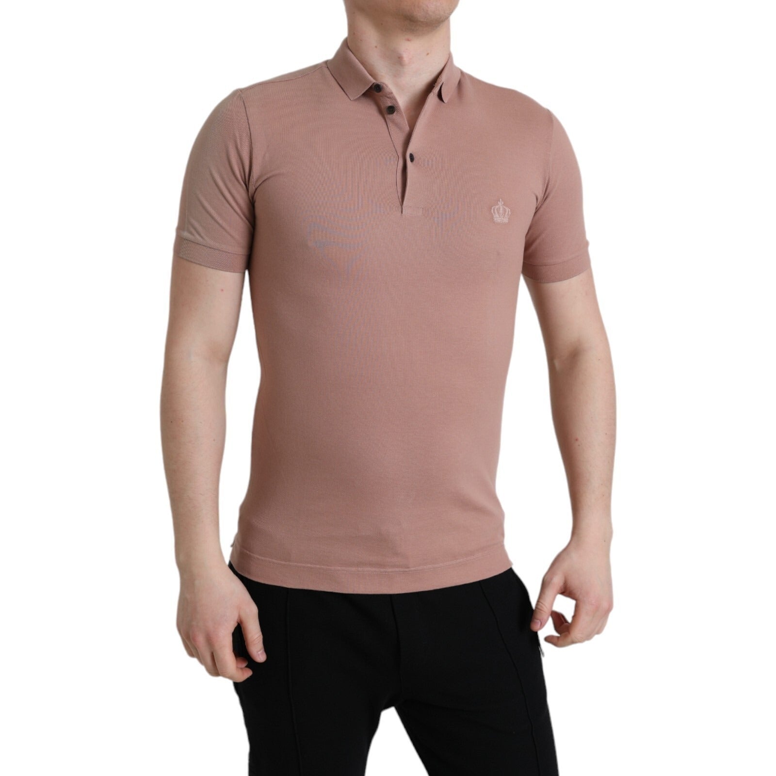 Pink Collared Short Sleeve Crown Men Polo T-shirt