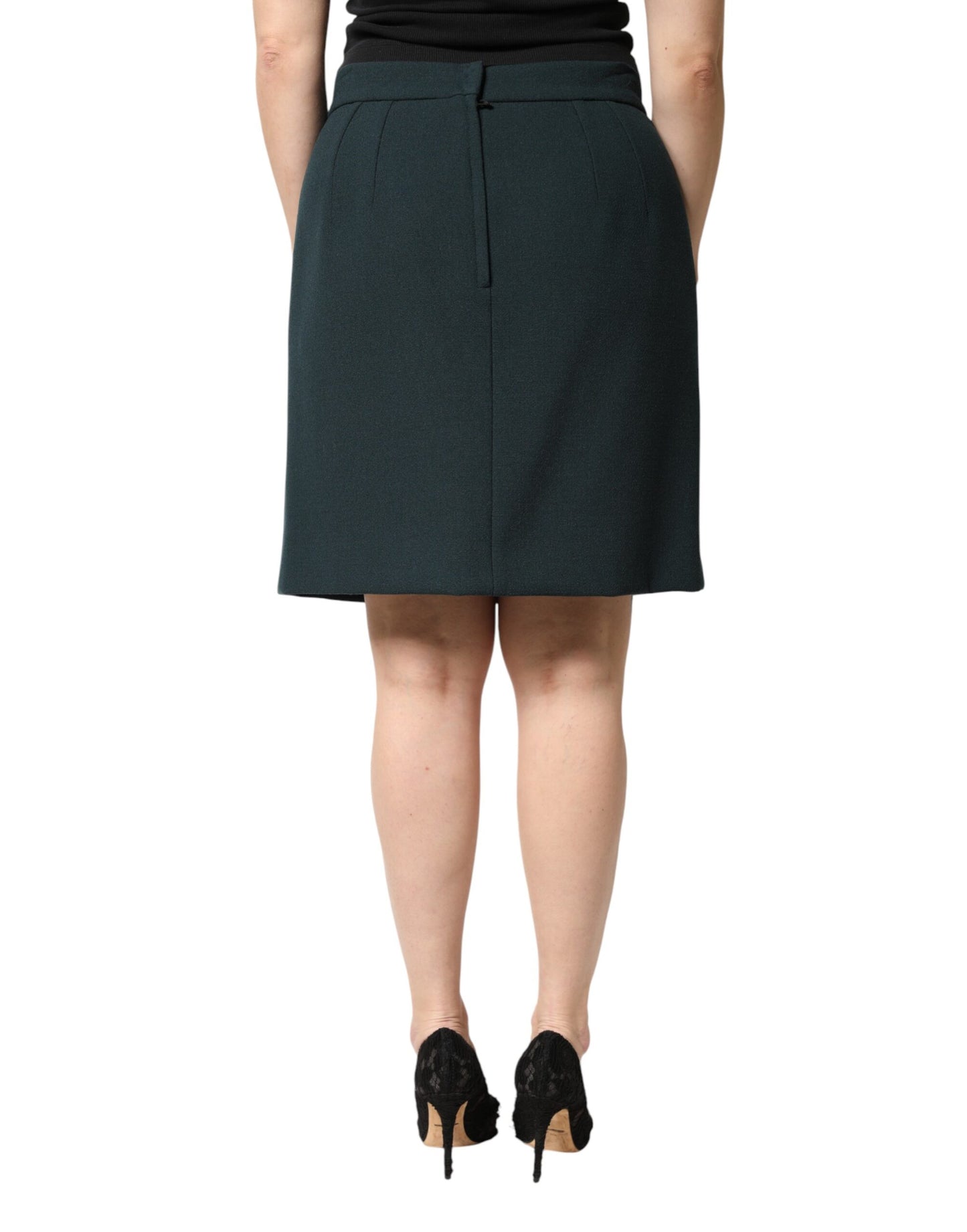 Dark Green Mid Waist Pencil Cut Mini Skirt