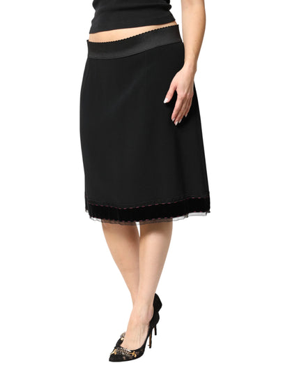 Black Mid Waist A-line Knee Length Skirt