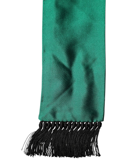 Green Silk Fringes Neck Wrap Foulard Scarf