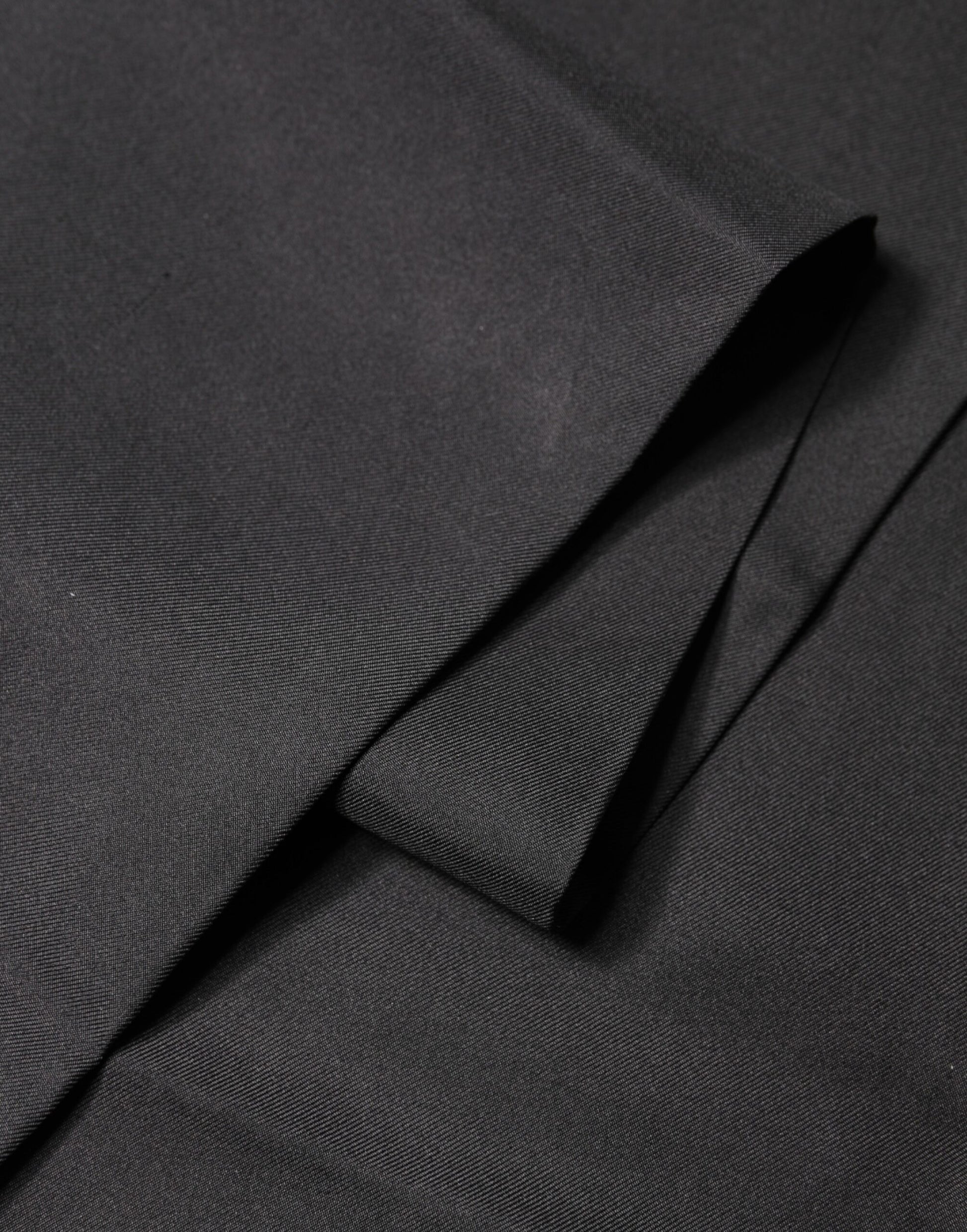 Black Satin Silk Fringes Neck Foulard 143.5cm x15cm Scarf