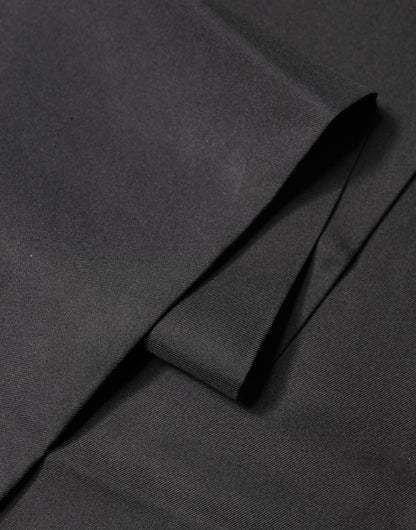 Black Satin Silk Fringes Neck Foulard 143.5cm x15cm Scarf