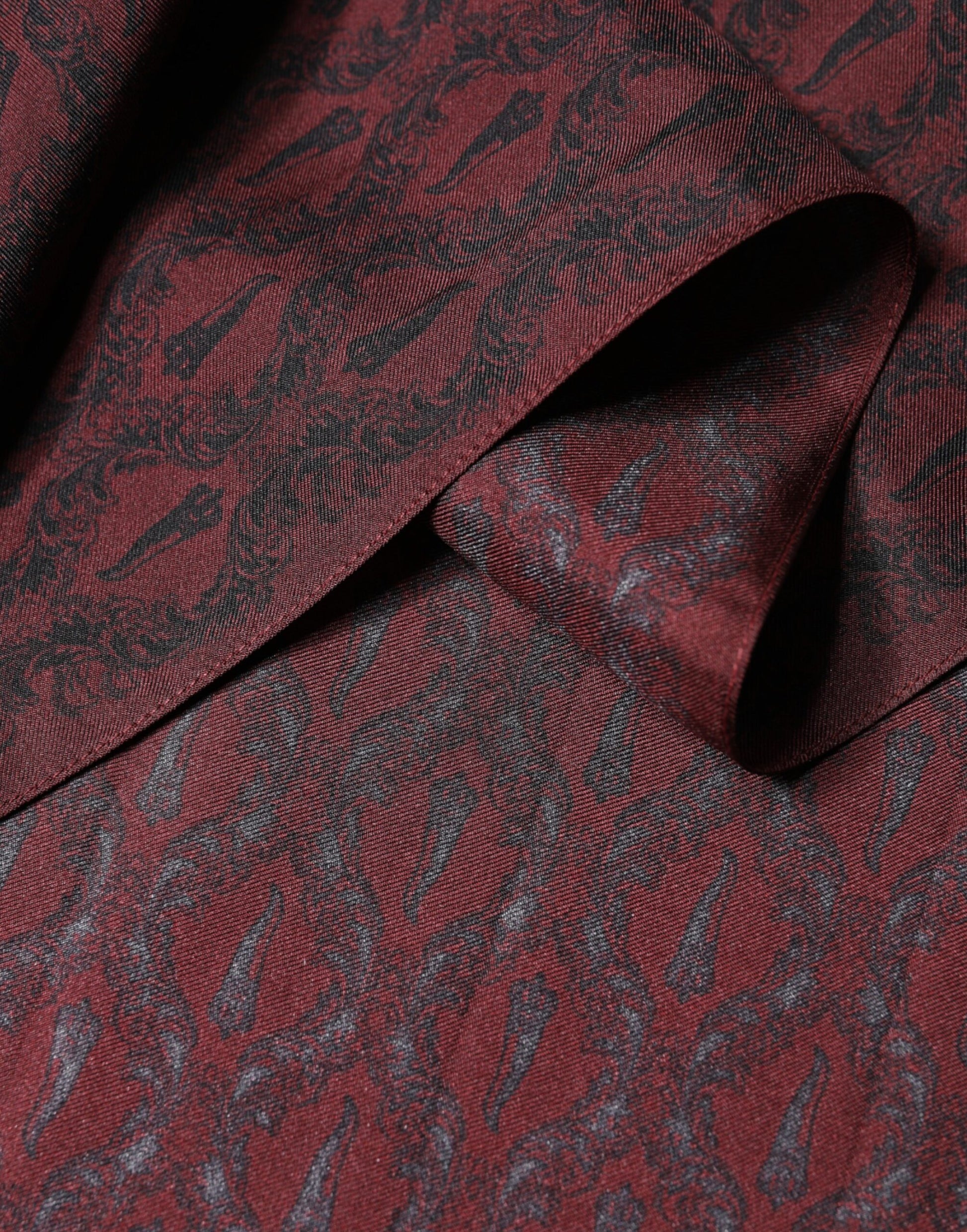 Maroon Patterned Silk Wrap Foulard Men 133cm x 22cm Scarf
