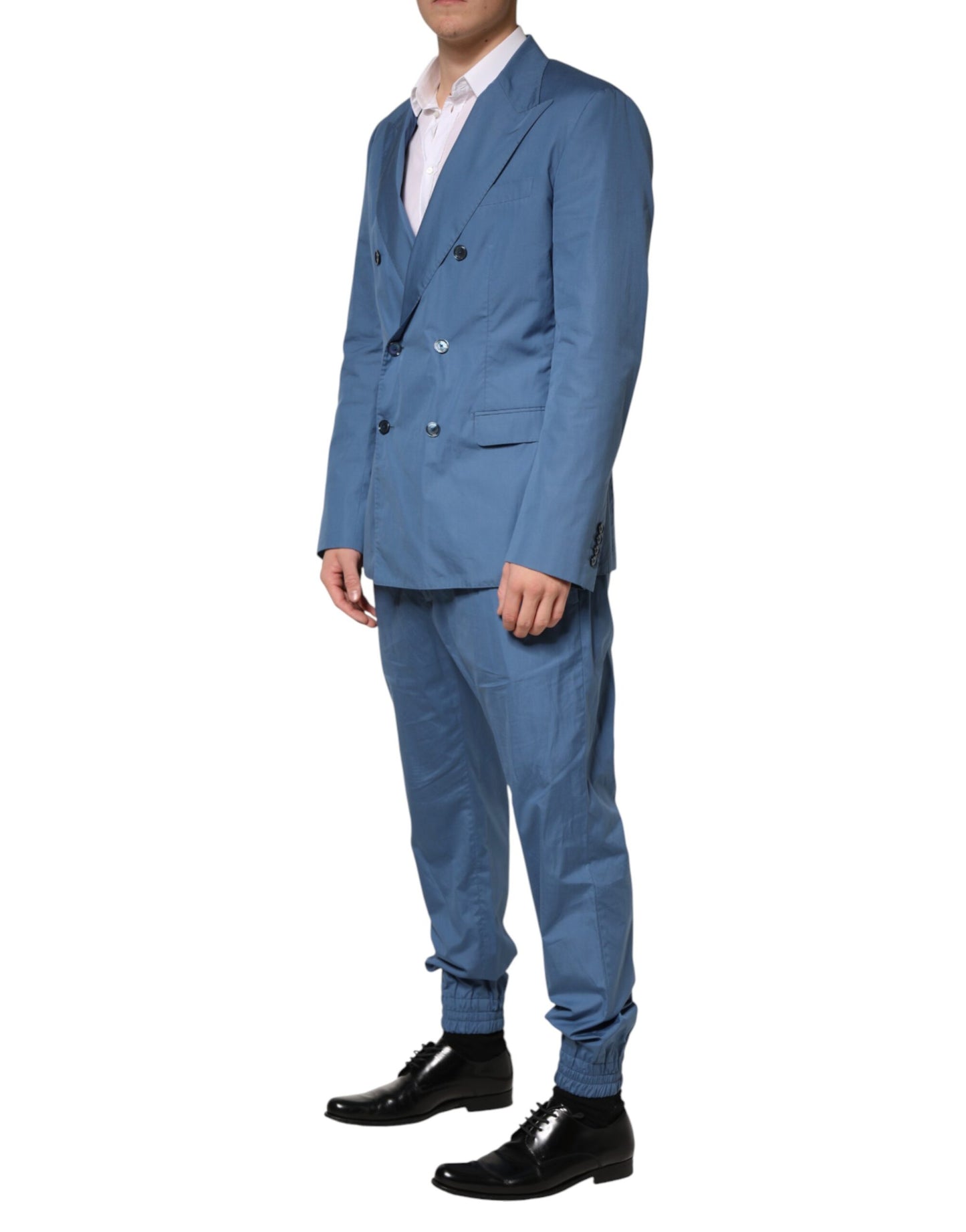 Blue Cotton Double Breasted 2 Piece  Suit