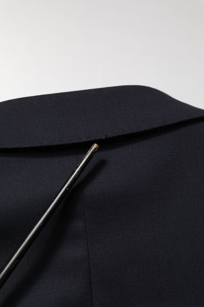 Blue Wool Double Breasted 2 Piece Men Suit