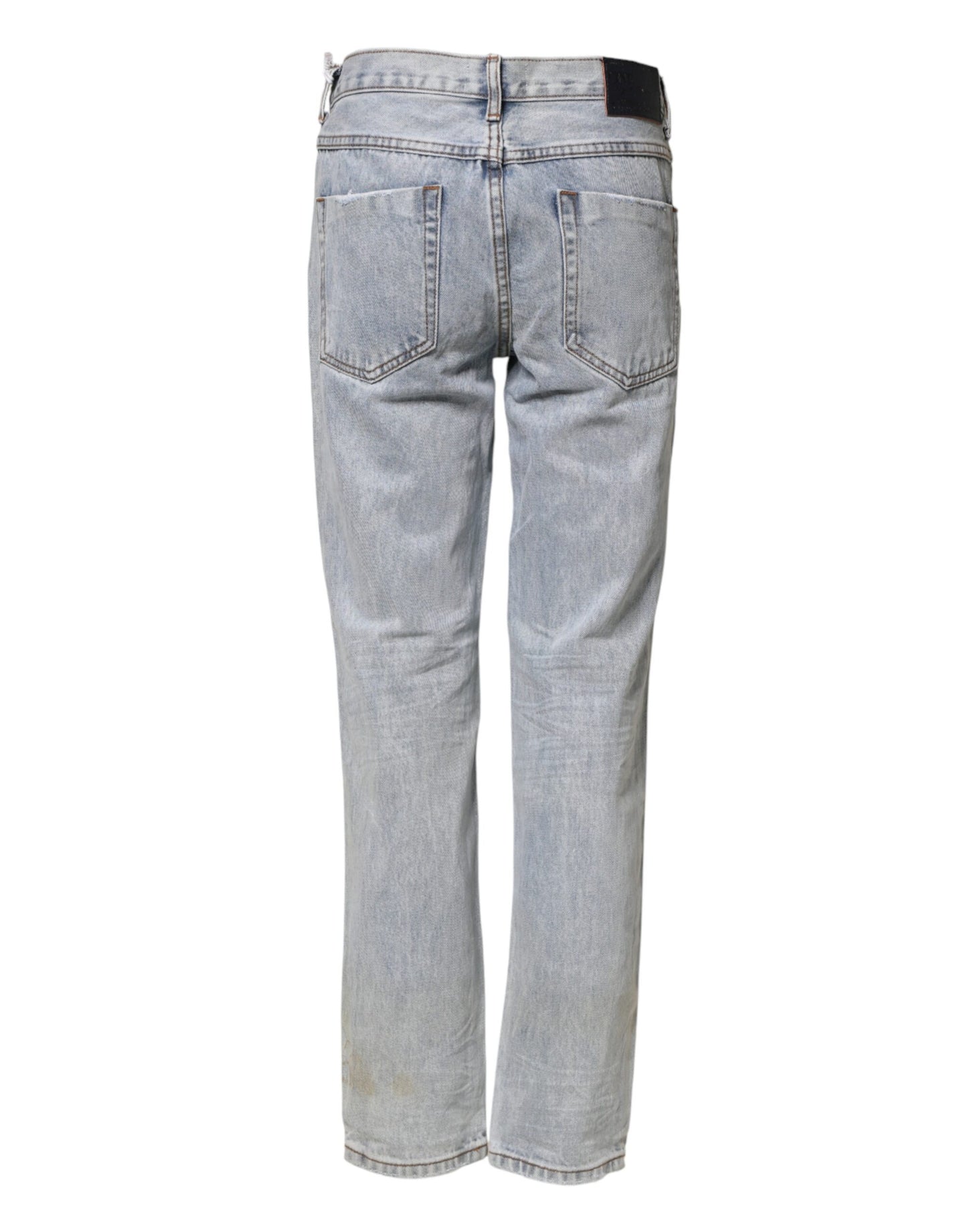 Light Blue Tattered Mid Waist Straight Denim Jeans