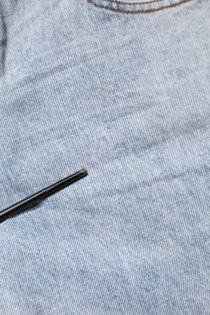 Light Blue Tattered Mid Waist Straight Denim Jeans