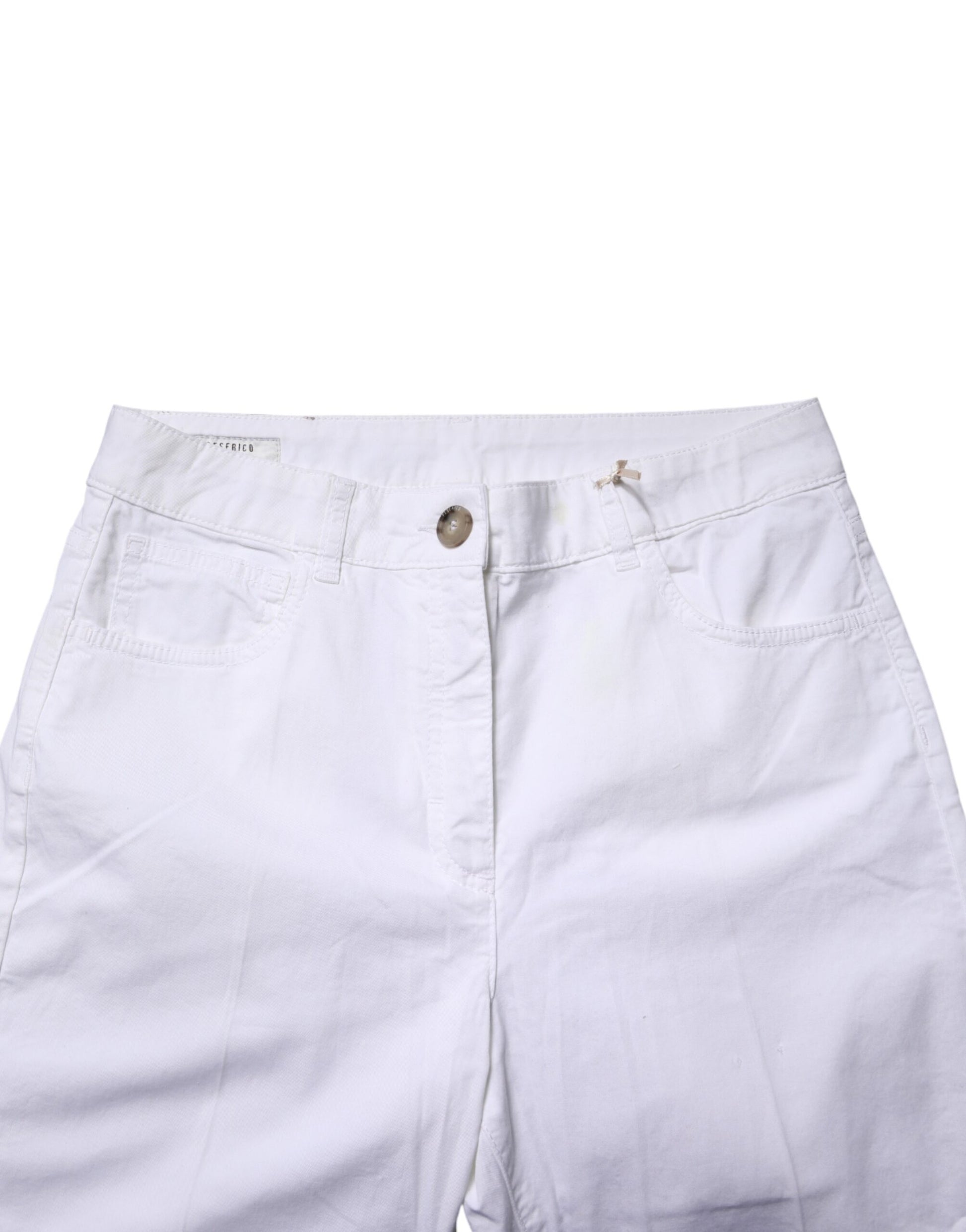 White Cotton Skinny Mid Waist Chino Trouser Pants