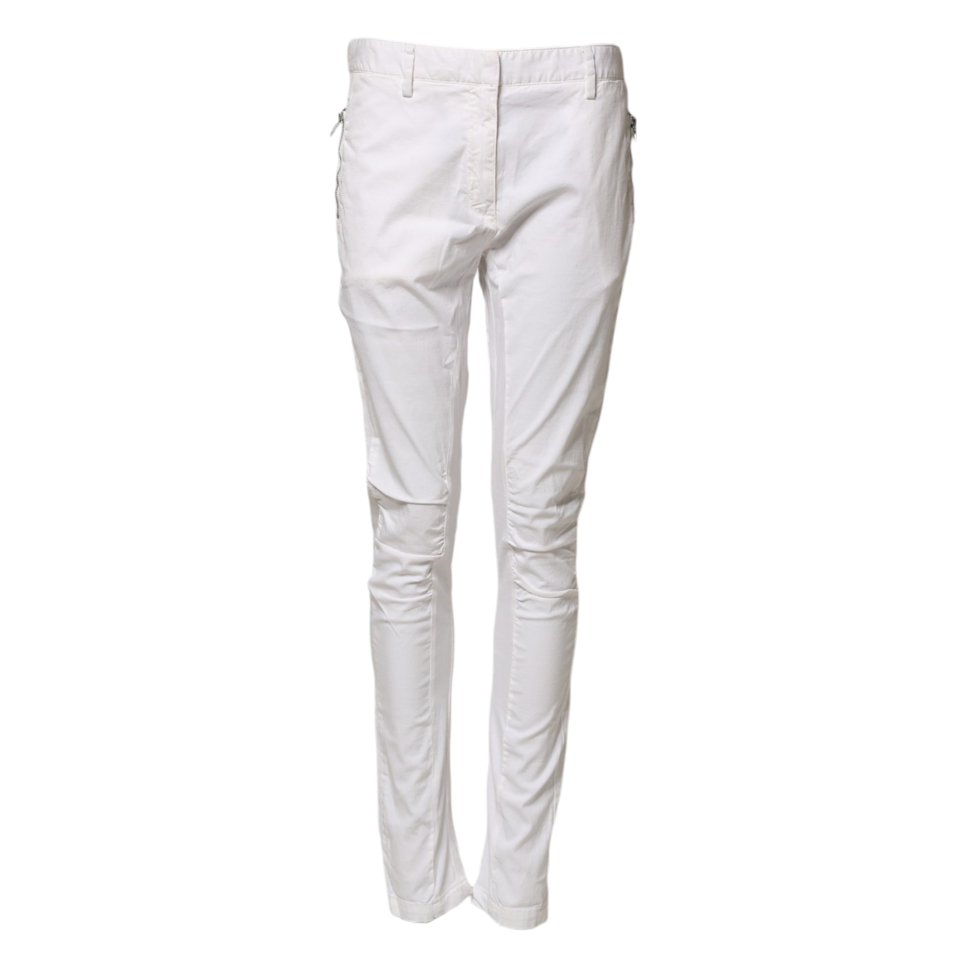 White Mid Waist Skinny Chino Cotton Trouser Pants