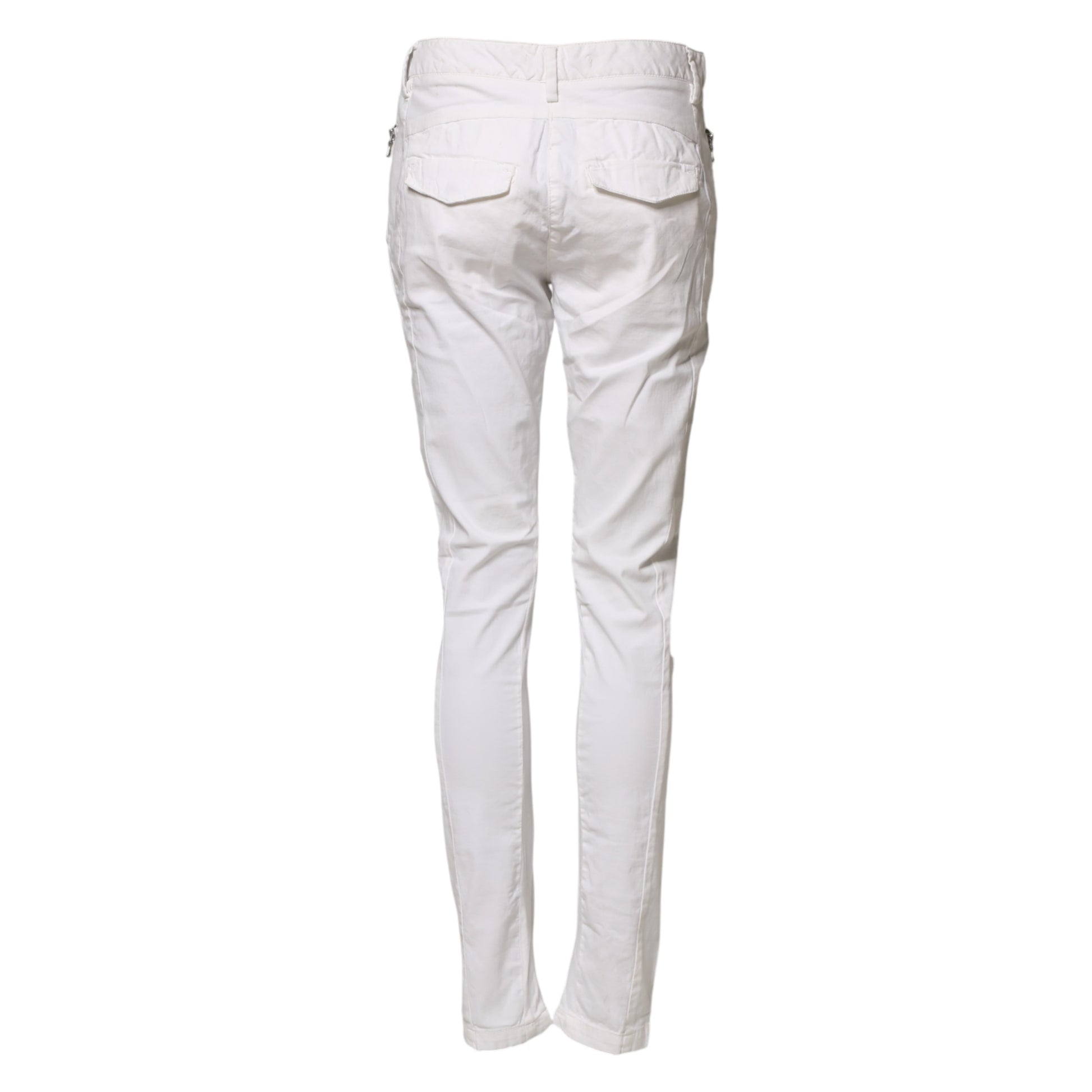 White Mid Waist Skinny Chino Cotton Trouser Pants