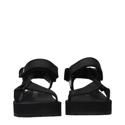 Black Fabric Flat Sandals