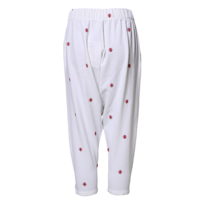 White Floral Tapered High Waist Cropped Pants