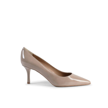 Beige Leather Mid Heel Pumps