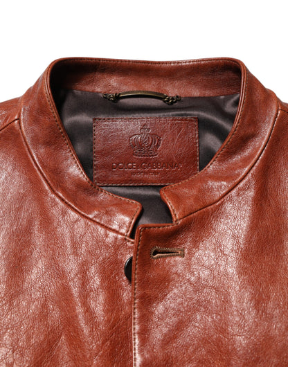 Brown Leather Button Down Men Biker Jacket