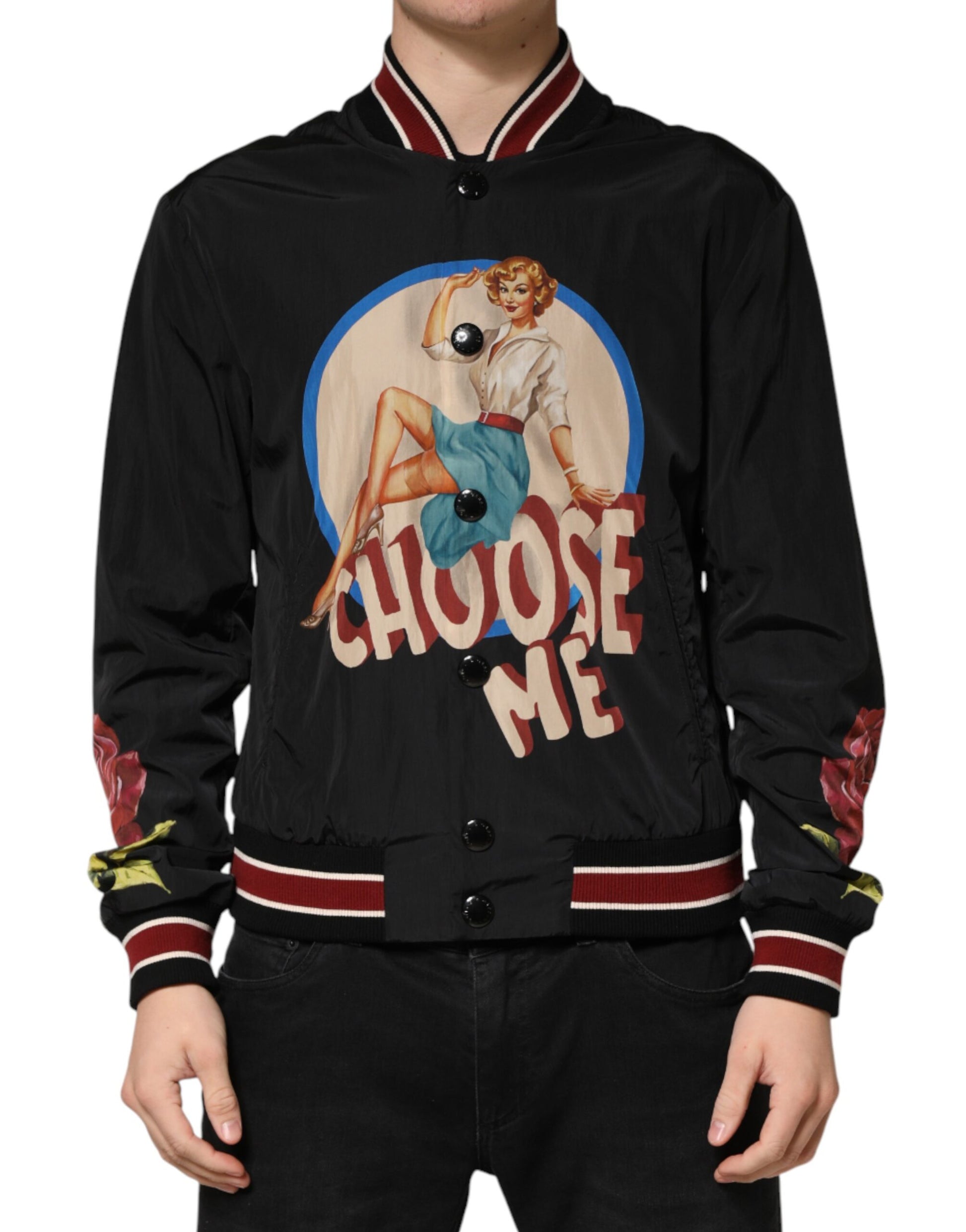 Black Pin Up Button Down Men Bomber Jacket