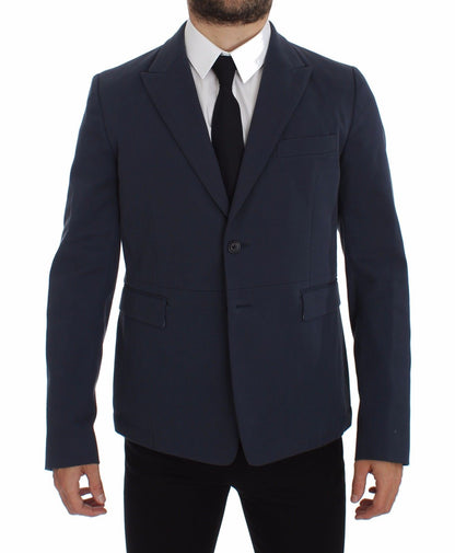 Elegant Blue Cotton Stretch Blazer Jacket