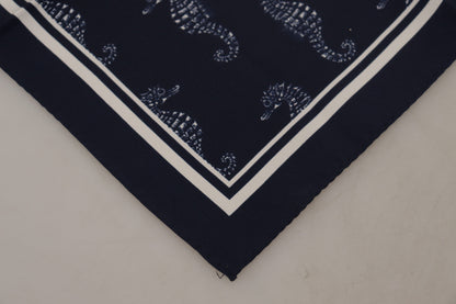 Elegant Blue Seahorse Silk Men's Scarf