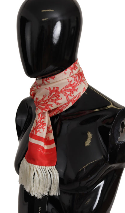 Elegant Silk Men's Scarf Wrap - Red Coral Print