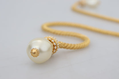 Elegant Gold Brass Pearl Statement Necklace