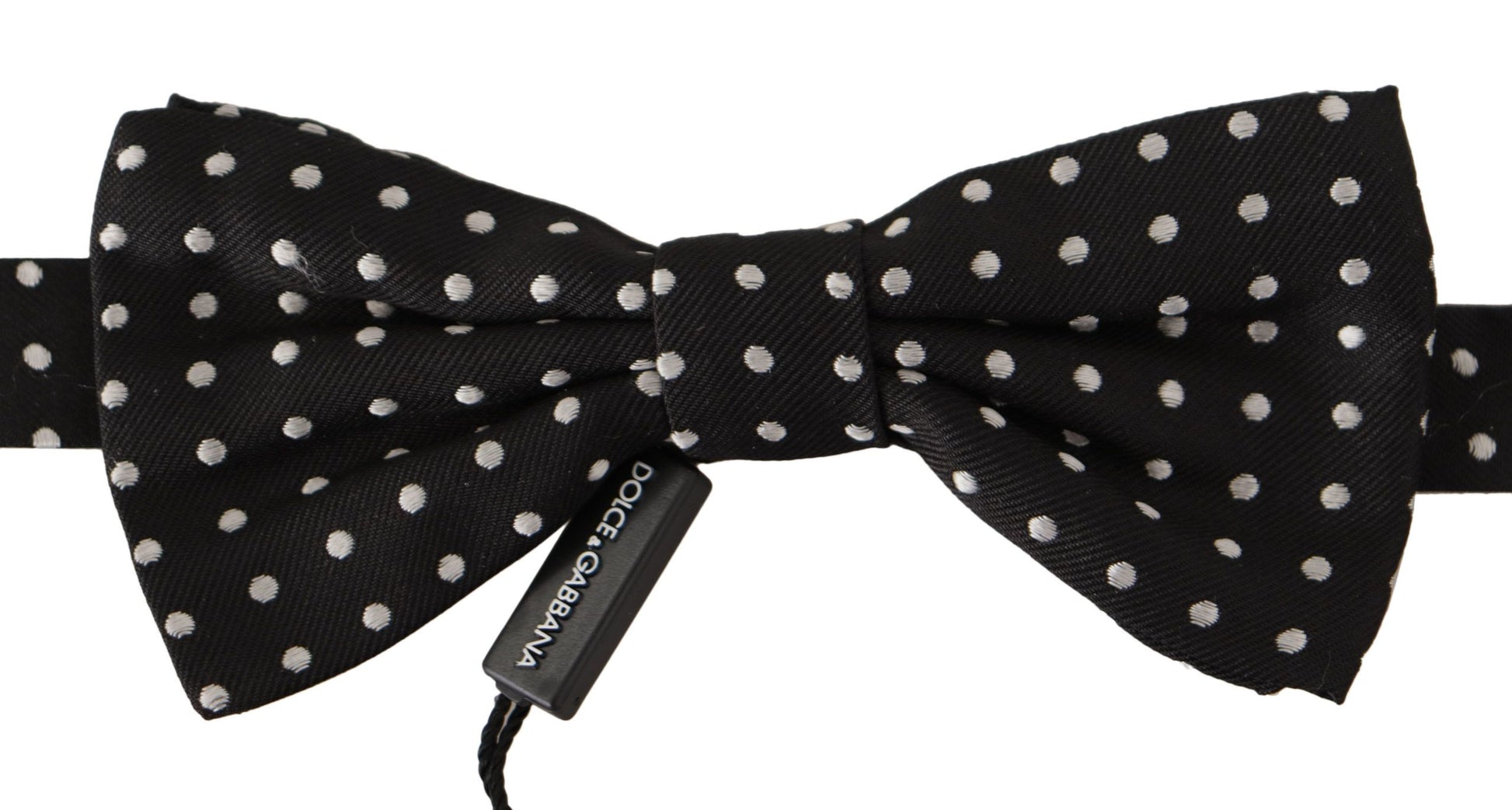 Elegant Black and White Polka Dot Silk Bow Tie